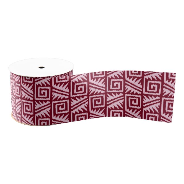 Ruban Gros-grain Motif Ikat Aztec - Bourgogne et rose (Bobine)