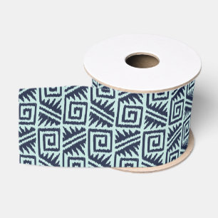 Ruban Gros-grain Motif Ikat Aztec - Indigo et bleu clair