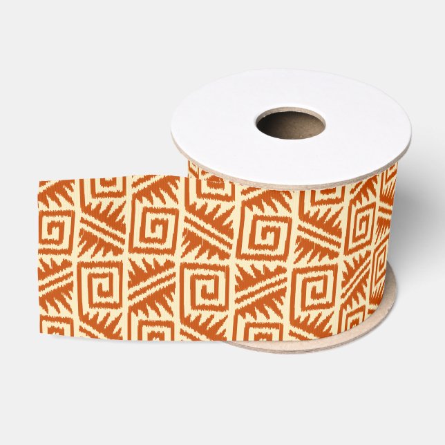 Ruban Gros-grain Motif Ikat Aztec - Mandarin et orange clair (Bobine)
