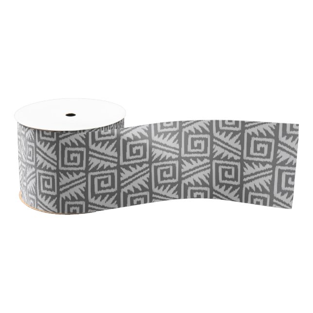 Ruban Gros-grain Motif Ikat Aztec - Nuances de gris / gris (Bobine)