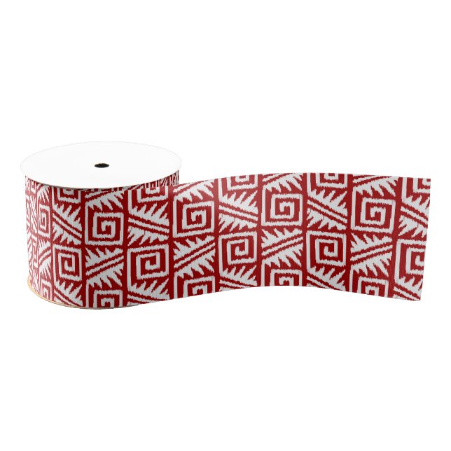 Ruban Gros-grain Motif Ikat Aztec - Rouge foncé et blanc (Bobine)