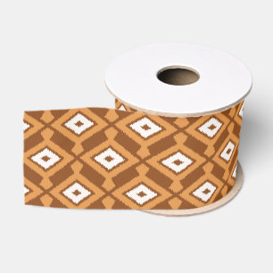 Ruban Gros-grain Motif Ikat - Marron, Rouille et Crème