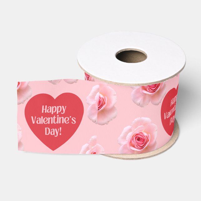 Ruban Gros-grain Motif Joyeuse Saint-Valentin 2023 Fond      (Bobine)