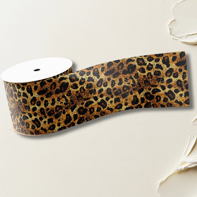 Ruban Gros-grain Motif Léopard Marron Doré Pailleté Luxe (Créateur téléchargé)