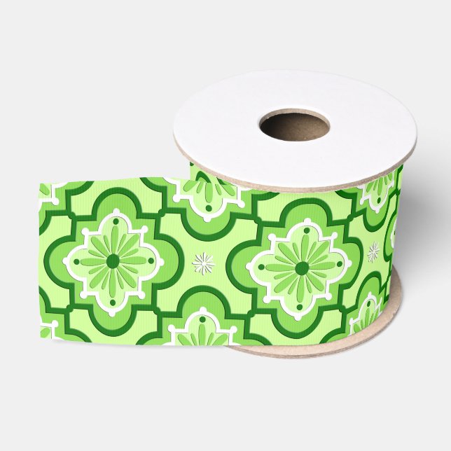 Ruban Gros-grain Motif marocain en tuiles - Vert citron (Bobine)