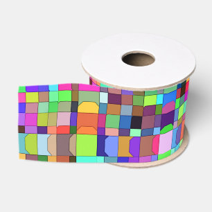 Ruban Gros-grain Motif multicolore de formes de carrés abstraits