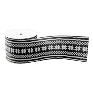 Ruban Gros-grain Motif nordique noir et blanc de chandail de Noël