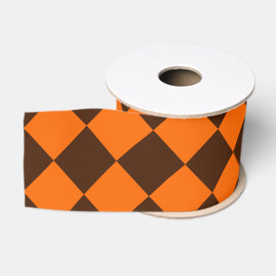 Ruban Gros-grain Motif Orange Brown Diamond Checker