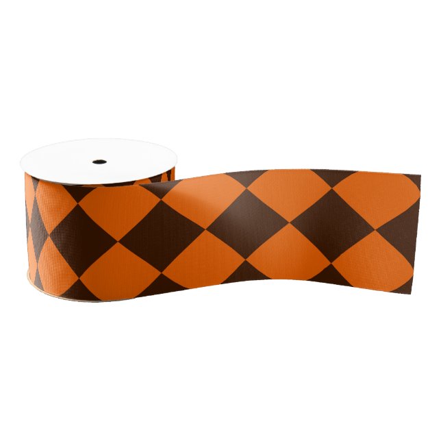 Ruban Gros-grain Motif Orange Brown Diamond Checker (Bobine)