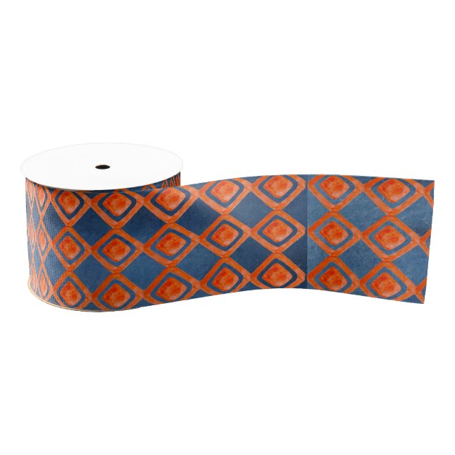 Ruban Gros-grain Motif orange d'aquarelle de bleu marine (Bobine)