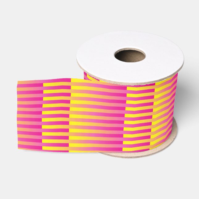 Ruban Gros-grain Motif rayé rose jaune orange (Bobine)