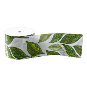 Ruban Gros-grain Motif sans couture avec Feuilles de thé vert