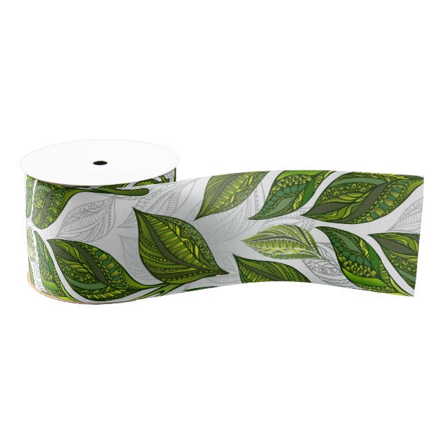 Ruban Gros-grain Motif sans couture avec Feuilles de thé vert (Bobine)