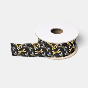 Ruban Gros-grain Motif sans couture avec libellules d'or