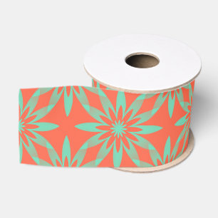 Ruban Gros-grain Motif sans couture de fleurs d'aquamarine corail