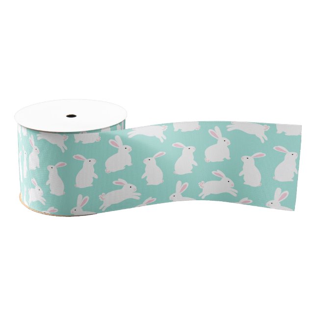 Ruban Gros-grain Motif Spring White Bunnies (Bobine)
