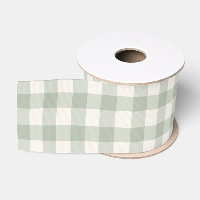 Ruban Gros-grain Motif vert pastel en vichy (Bobine)