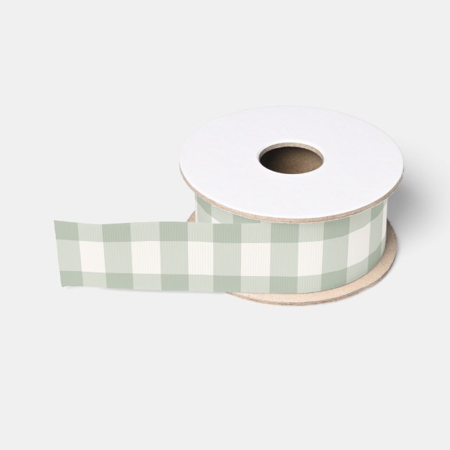 Ruban Gros-grain Motif vert pastel en vichy (Bobine)