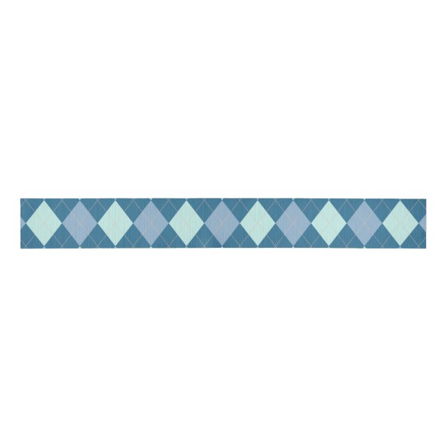 Ruban Gros-grain Motif vintage Argyle bleu (Devant)