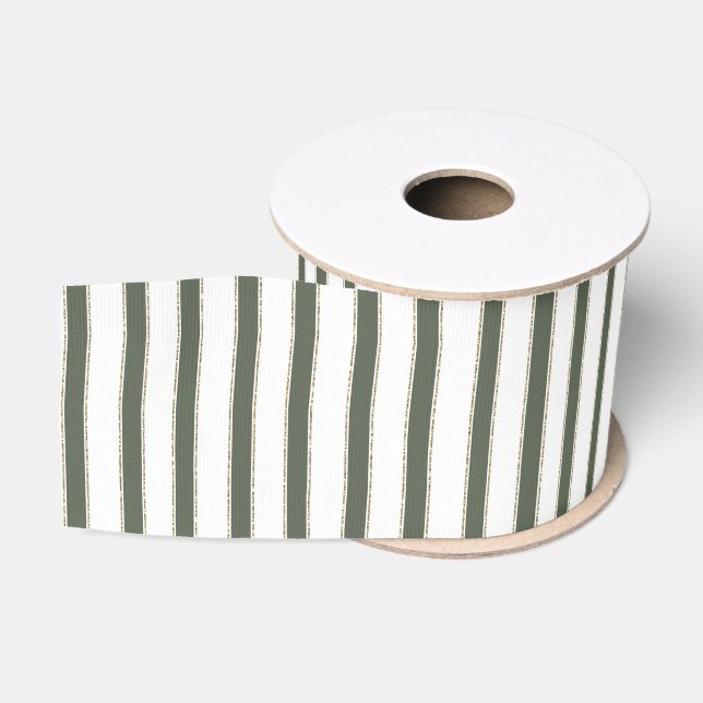 Ruban Gros-grain Noël bandes blanches vert olive (Bobine)