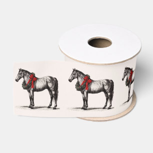 Ruban Gros-grain Noël Équestre Cheval Festif Vintage Fêtes