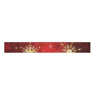 Ruban Gros-grain Noël Golden Snowflakes sur Arrière - plan rouge