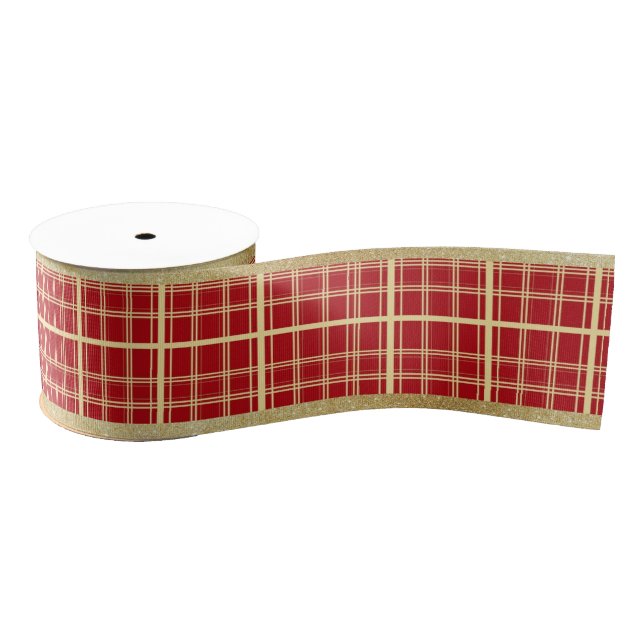 Ruban Gros-grain Noël Golden Stripe & Festive Red Plaid (Bobine)