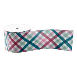 Ruban Gros-grain Noël Moderne Plaid Turquoise Magenta Rose