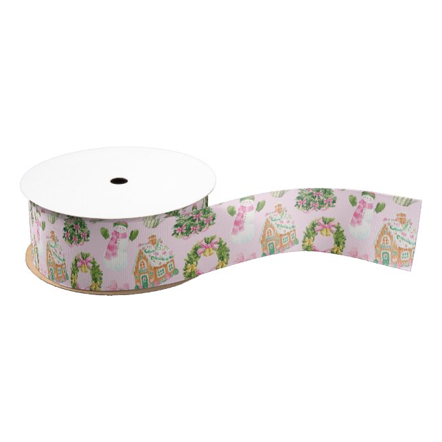 Ruban Gros-grain Noël rose et vert Preppy (Bobine)