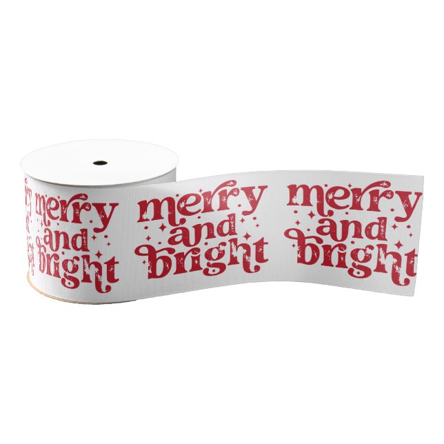 Ruban Gros-grain Noël Rouge & Blanc Joyeux & Lumineux Fêtes (Bobine)