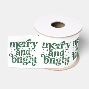 Ruban Gros-grain Noël vert et blanc Joyeux et lumineux Vacances