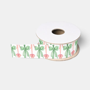Ruban Gros-grain Nœuds Coquette Rose et Vert Aquarelle