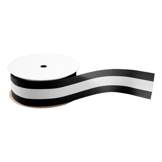 Ruban Gros-grain (Noir et blanc | horizontal) personnalisable rayé (Bobine)