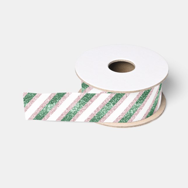 Ruban Gros-grain Noir Rose Vert Pailleté Rayures Noël (Bobine)