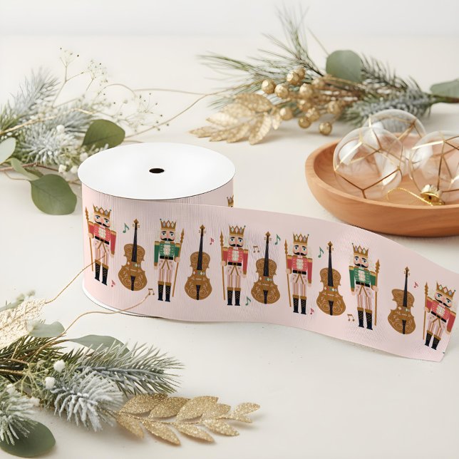 Ruban Gros-grain Noisette de Noël fantastique Ballet Violon Musique (Whimsical Christmas Nutcracker Ballet Violin Music Grosgrain Ribbon)