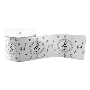 Ruban Gros-grain Notes de musique, stylish, noir et blanc