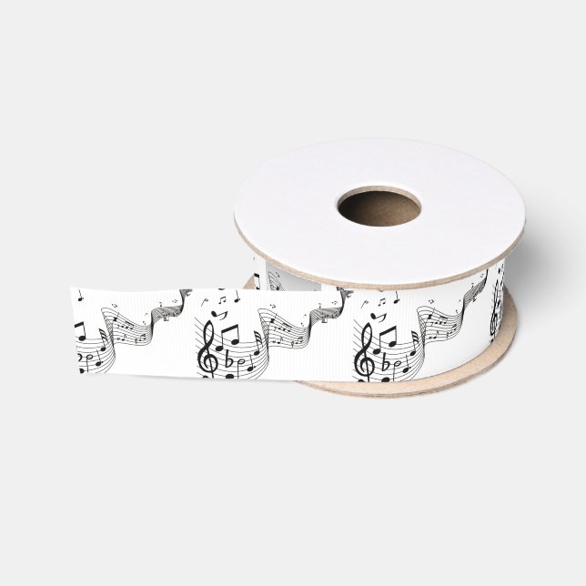 Ruban Gros-grain Notes de musique sur argent (Bobine)
