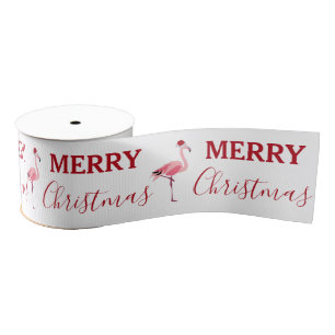 Ruban Gros-grain Oiseau de Noël rose Flamant rose avec chapeau de P