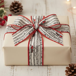 Ruban Gros-grain Oiseaux rouges et blancs et oiseaux cardinaux roug