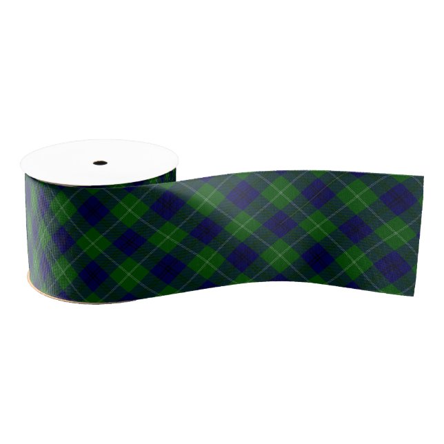 Ruban Gros-grain Oliphant tartan bleu vert plaid (Bobine)
