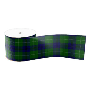 Ruban Gros-grain Oliphant tartan bleu vert plaid