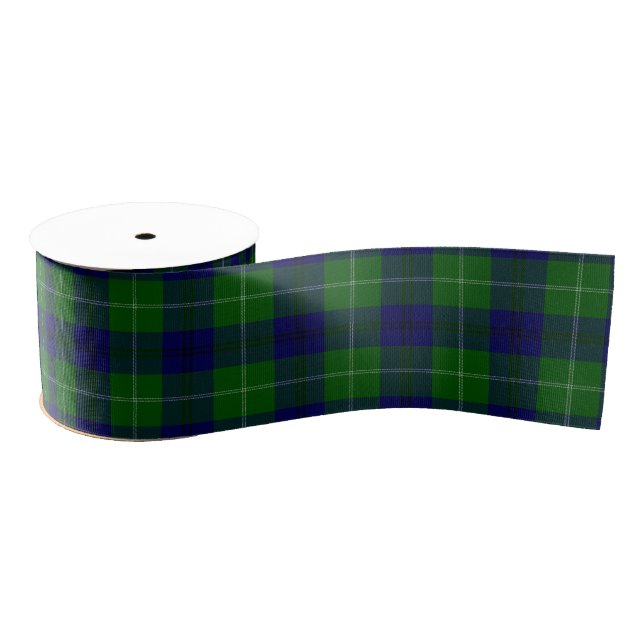 Ruban Gros-grain Oliphant tartan bleu vert plaid (Bobine)