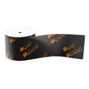 Ruban Gros-grain Orange Black Boo Cute Typographie Motif Halloween