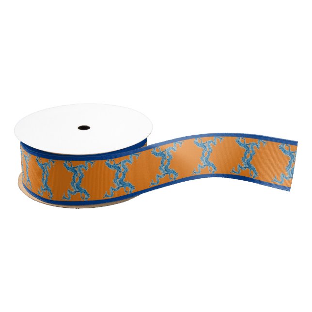 Ruban Gros-grain Orange Chinoiserie Chinese Blue Dragons (Bobine)