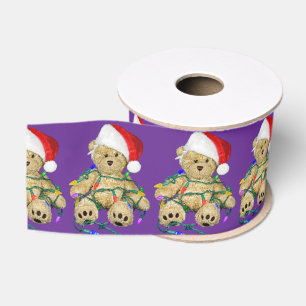 Ruban Gros-grain Ours en peluche emmêlés dans les lumières de Noël