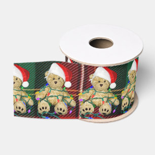 Ruban Gros-grain Ours en peluche emmêlés dans les lumières de Noël
