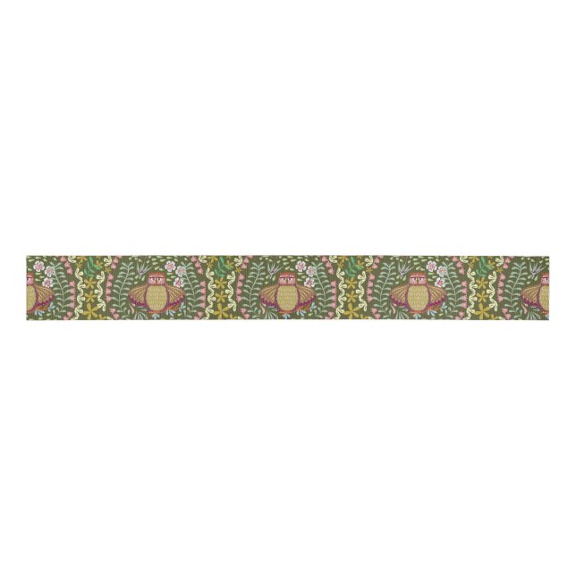Ruban Gros-grain Owl Folk Green (Devant)