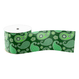 Ruban Gros-grain Paisley motif, Emerald et Jade Green