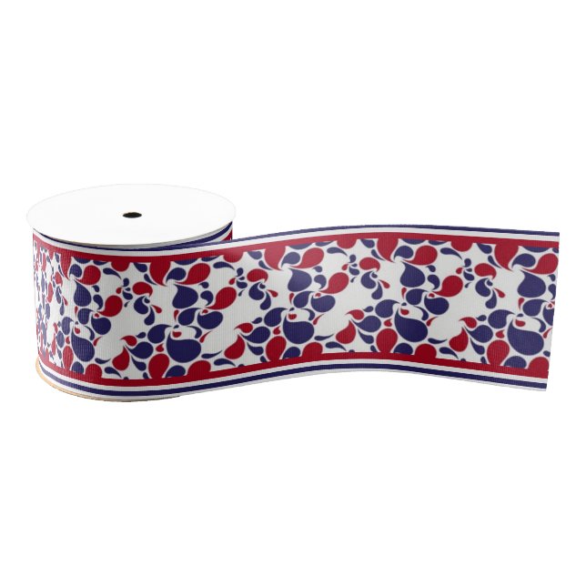 Ruban Gros-grain Paisley rouge et bleu (Bobine)