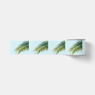 Ruban Gros-grain Palmier Vert Tropical sur Fond Bleu Clair